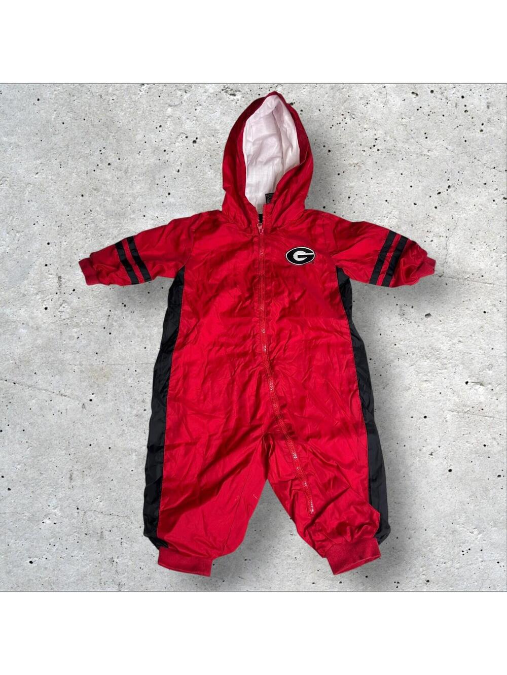 Rare VTG Starter Georgia Bulldogs Newborn Red Full-Zip Hooded Sleeper Overall